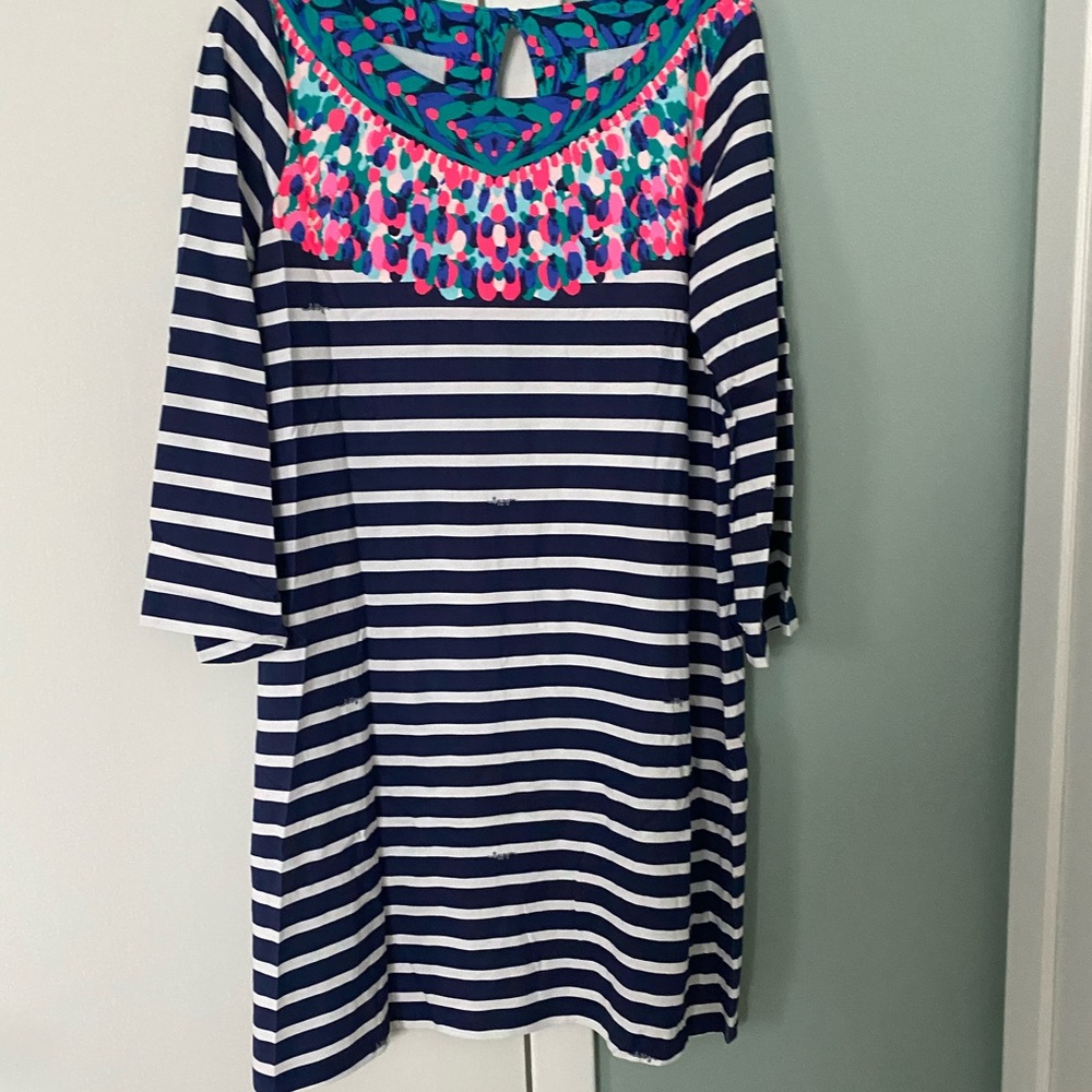 NWOT Lilly Pulitzer Stripe Dress with neck pattern Sz L